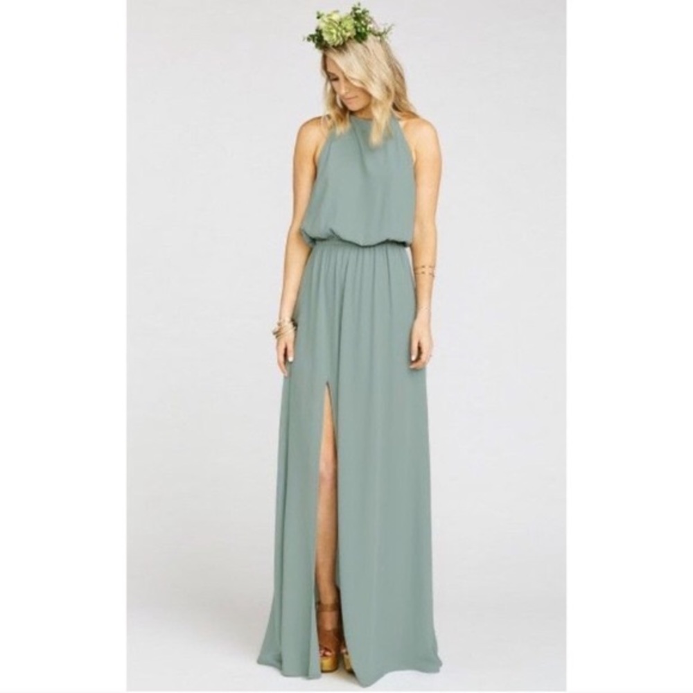 SHOW ME YOUR MUMU HALTER MAXI DRESS SAGE GREEN XS